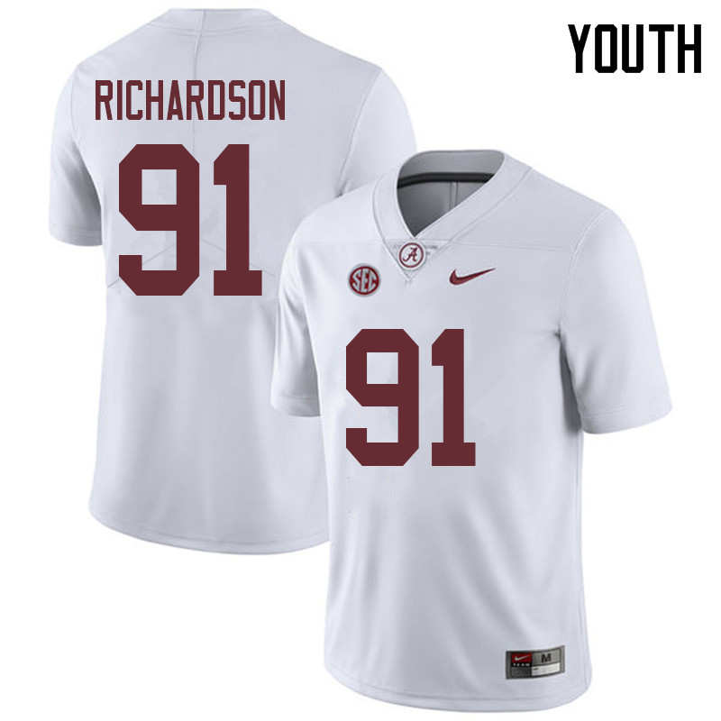 Alabama Crimson Tide Youth Galen Richardson #91 White NCAA Nike Authentic Stitched 2018 College Football Jersey LO16K20RM